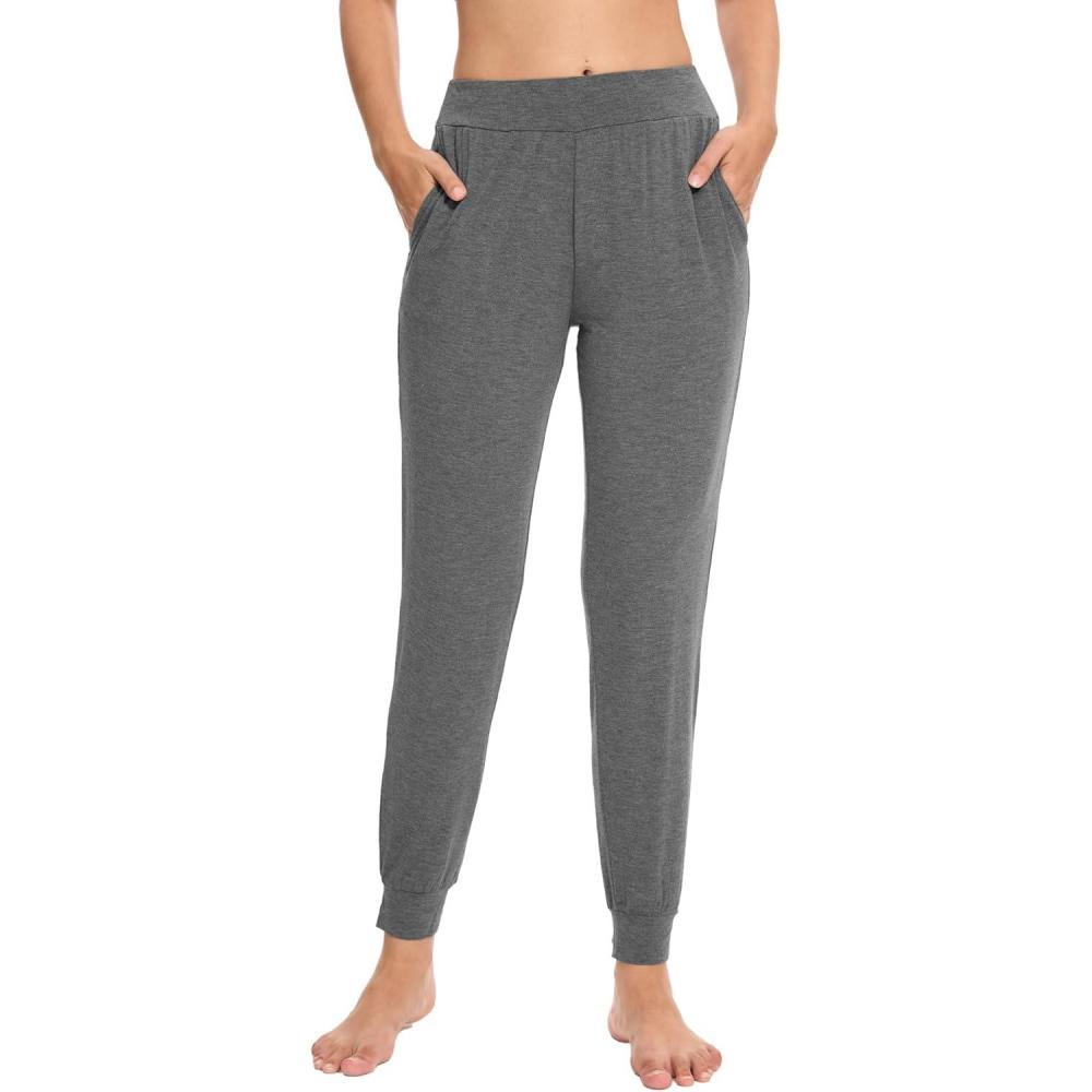 imageGYS Womens Bamboo Viscose Pajama Pants High Waist Christmas Plaid Sleepwear Joggers with PocketsDark Heather Grey