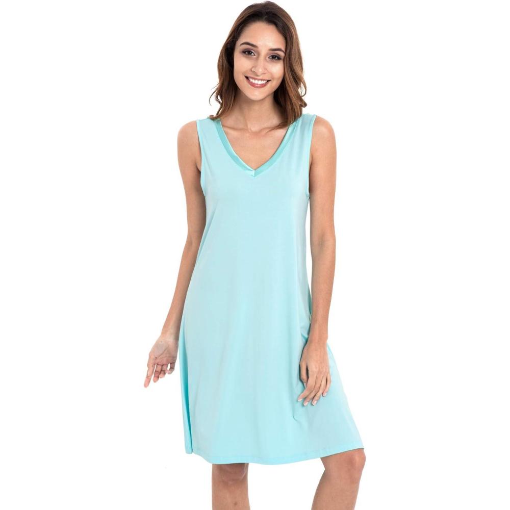 imageGYS Womens BambooDerived Viscose Nightgowns Soft Sleeveless V Neck Nightdress Lightweight Sleep Shirt S4XPA Aqua