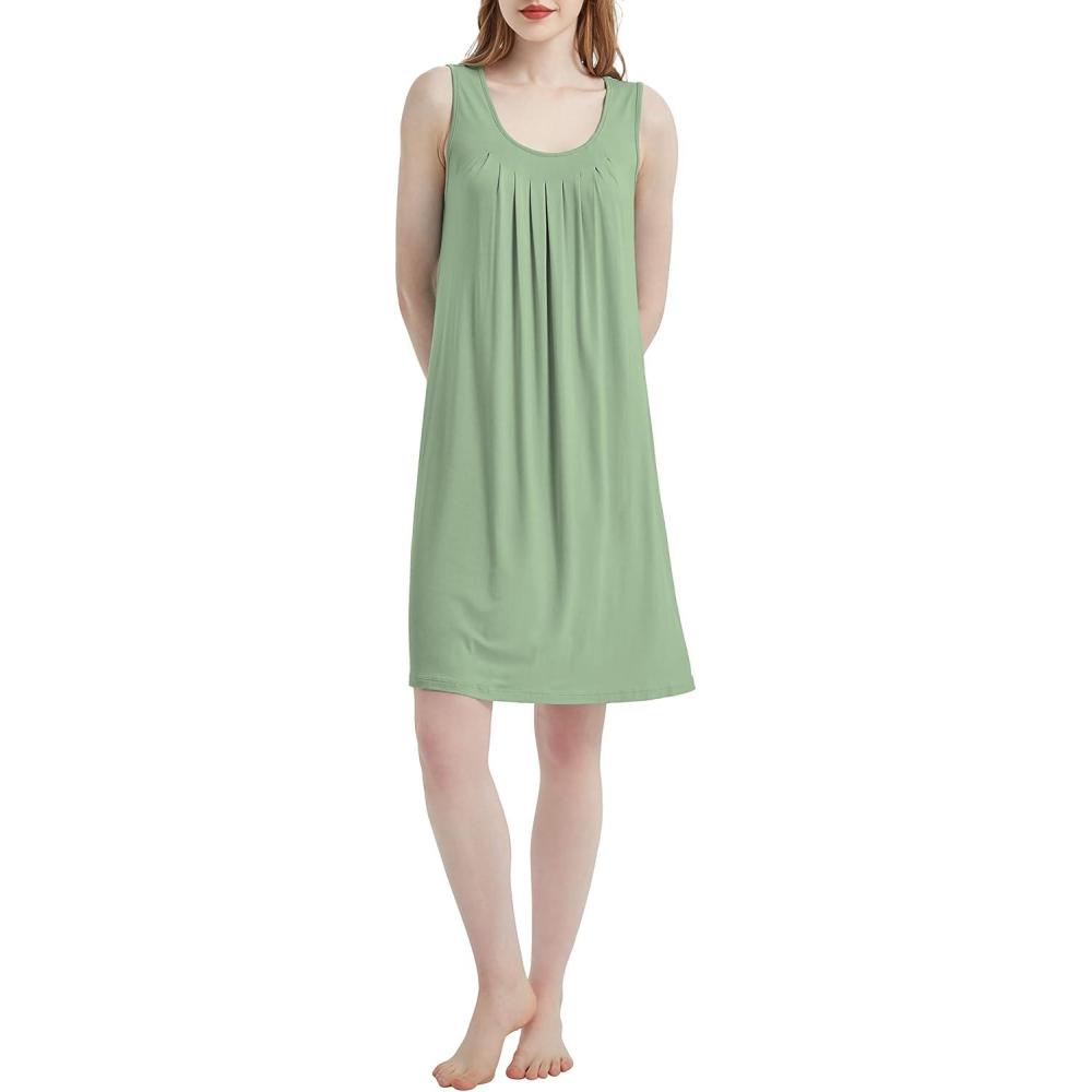 imageGYS Womens BambooDerived Viscose Nightgowns Soft Sleeveless V Neck Nightdress Lightweight Sleep Shirt S4XPB Loden Frost