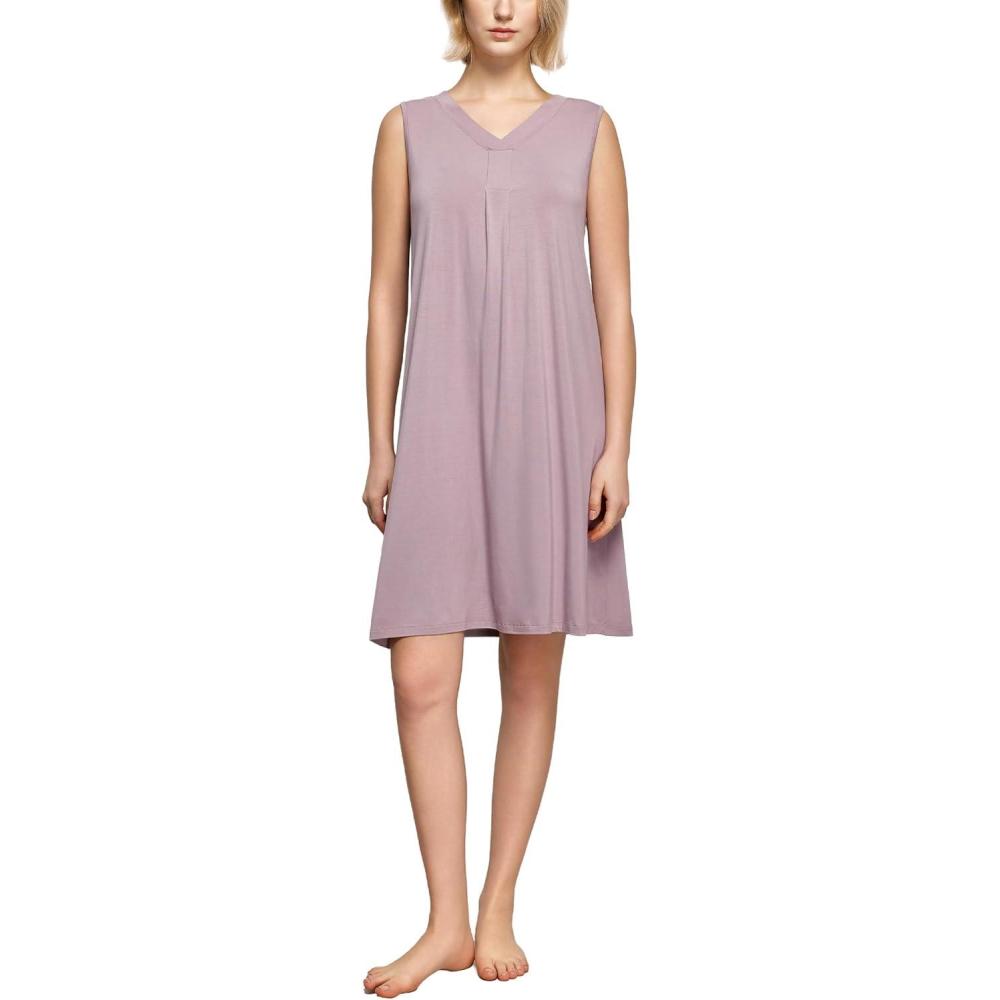 imageGYS Womens BambooDerived Viscose Nightgowns Soft Sleeveless V Neck Nightdress Lightweight Sleep Shirt S4XPC Mauve Purple