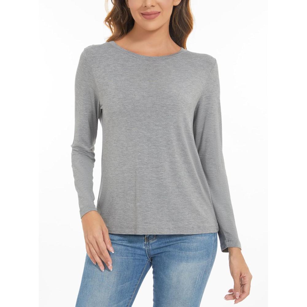 imageGYS Womens Long Sleeve Tops Soft Bamboo Viscose Pajama TopsB Heather Grey