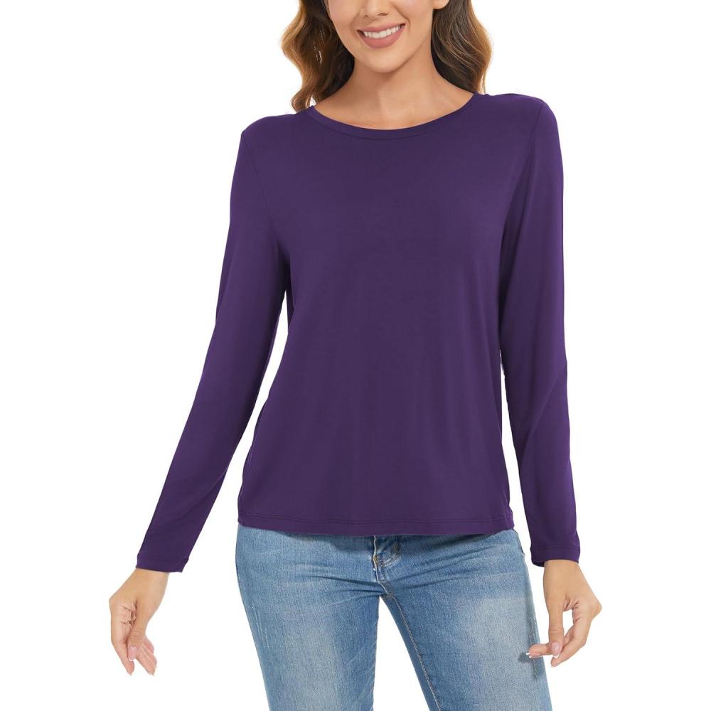 imageGYS Womens Long Sleeve Tops Soft Bamboo Viscose Pajama TopsB Purple