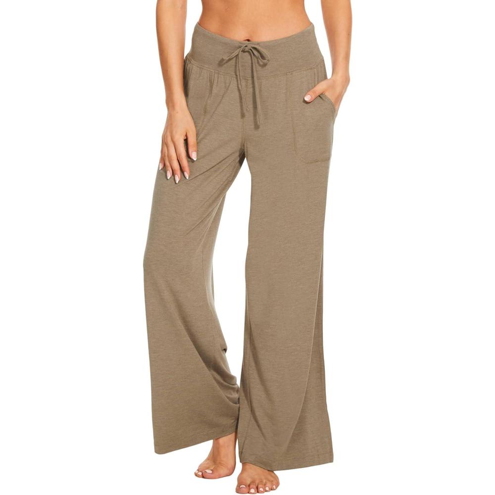 imageGYS Womens Pajama Pants Soft Bamboo Viscose Lounge Pants High Waisted Pj Bottoms Comfy Yoga Pants with PocketsCamel