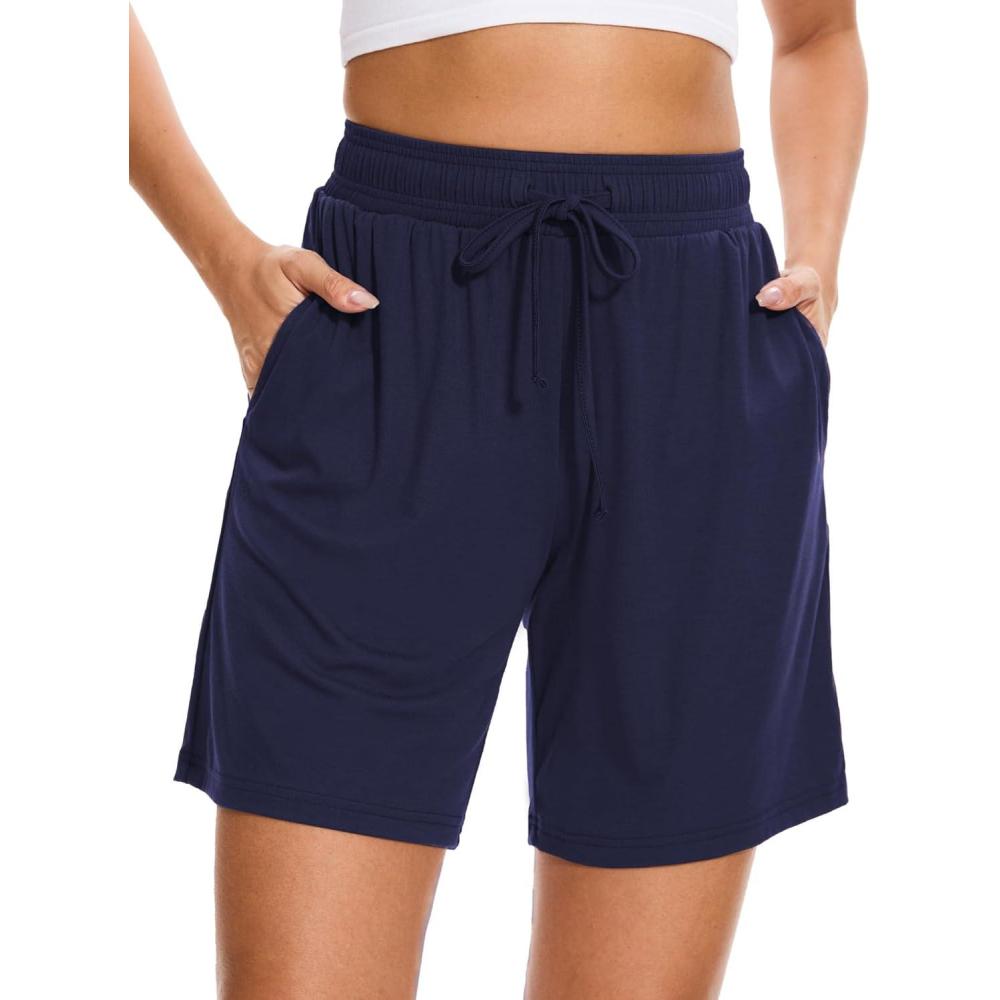 imageGYS Womens Pajama Shorts Soft Comfy Summer Lounge Sleep Bottoms with Drawstring and PocketsNavy