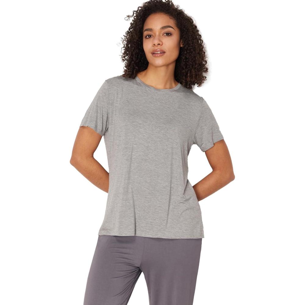 imageGYS Womens Pajama Tops Bambooderived Viscose Soft Comfy Short Sleeve Basic Lounge TopsHeather Grey