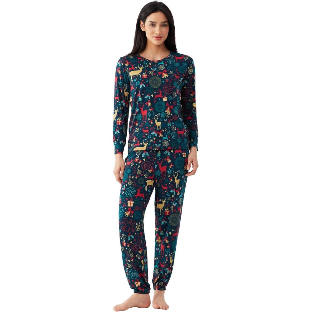 imageGYS Womens Pajamas Set Viscose Made from Bamboo Long Sleeve Sleepwear Tops with Jogger Pants Lounge Pjs SetsXmas Chaos