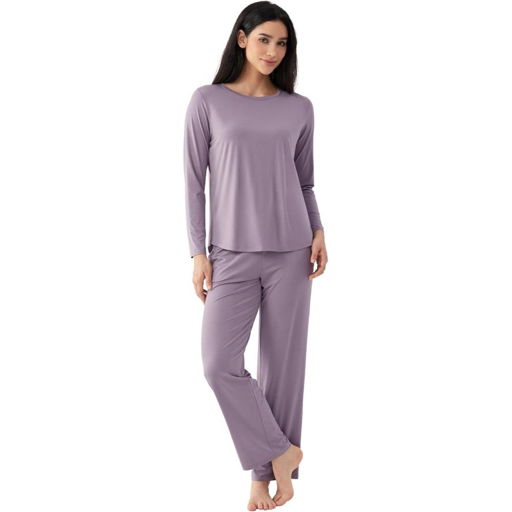 imageWomens Pajama Sets Bamboo Viscose Soft and Breathable Long Sleeve SleepwearViolet