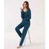 Bamboo Viscose Women’s Pajama Sets Long Sleeve V Neck Sleepwear(Ink Blue)
