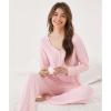 Bamboo Viscose Women’s Pajama Sets Long Sleeve V Neck Sleepwear(Pink)