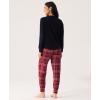 Bamboo Viscose Womens Pajamas Set, Long Sleeve Sleepwear Tops with Jogger Pants Pjs Sets(Black/Wine Red Plaid)