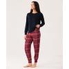 Bamboo Viscose Womens Pajamas Set, Long Sleeve Sleepwear Tops with Jogger Pants Pjs Sets(Black/Wine Red Plaid)