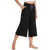 GYS Bamboo Viscose Capri Pants for Women Wide Leg Pajama Lounge Pants with Pockets Comfy Loose Cropped Yoga Pants(Black)