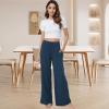 GYS Bamboo Viscose Pajama Pants for Women, Soft Wide Leg Flowy Palazzo Lounge Pants Comfy Pajama Bottoms with Pockets(Light Navy)