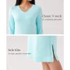 GYS Bamboo Viscose Soft Women’s Nightgowns Comfy Long Sleeve V Neck Sleep Dress(Aqua)