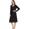 GYS Bamboo Viscose Soft Women’s Nightgowns Comfy Long Sleeve V Neck Sleep Dress(Black)