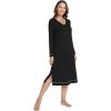 GYS Bamboo Viscose Soft Women’s Nightgowns Comfy Long Sleeve V Neck Sleep Dress(Black)