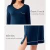 GYS Bamboo Viscose Soft Women’s Nightgowns Comfy Long Sleeve V Neck Sleep Dress(Ink Blue)