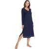 GYS Bamboo Viscose Soft Women’s Nightgowns Comfy Long Sleeve V Neck Sleep Dress(Navy)
