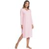 GYS Bamboo Viscose Soft Women’s Nightgowns Comfy Long Sleeve V Neck Sleep Dress(Pink)