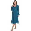 GYS Bamboo Viscose Soft Women’s Nightgowns Comfy Long Sleeve V Neck Sleep Dress(Teal Blue)
