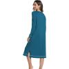 GYS Bamboo Viscose Soft Women’s Nightgowns Comfy Long Sleeve V Neck Sleep Dress(Teal Blue)