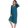 GYS Bamboo Viscose Soft Women’s Nightgowns Comfy Long Sleeve V Neck Sleep Dress(Teal Blue)