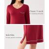 GYS Bamboo Viscose Soft Women’s Nightgowns Comfy Long Sleeve V Neck Sleep Dress(Wine)