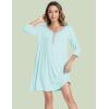 GYS Bamboo Viscose Women’s Nightgowns 3/4 Sleeve V Neck Comfy Knee-length Sleepwear(Aqua)