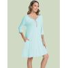 GYS Bamboo Viscose Women’s Nightgowns 3/4 Sleeve V Neck Comfy Knee-length Sleepwear(Aqua)