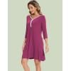 GYS Bamboo Viscose Women’s Nightgowns 3/4 Sleeve V Neck Comfy Knee-length Sleepwear(Grape Purple)