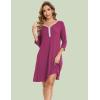GYS Bamboo Viscose Women’s Nightgowns 3/4 Sleeve V Neck Comfy Knee-length Sleepwear(Grape Purple)