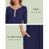 GYS Bamboo Viscose Women’s Nightgowns 3/4 Sleeve V Neck Comfy Knee-length Sleepwear(Navy)