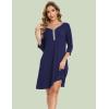 GYS Bamboo Viscose Women’s Nightgowns 3/4 Sleeve V Neck Comfy Knee-length Sleepwear(Navy)