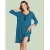 GYS Bamboo Viscose Women’s Nightgowns 3/4 Sleeve V Neck Comfy Knee-length Sleepwear(Teal Blue)