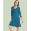 GYS Bamboo Viscose Women’s Nightgowns 3/4 Sleeve V Neck Comfy Knee-length Sleepwear(Teal Blue)