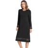 GYS Bamboo Viscose Women’s Nightgowns Long Sleeve Spliced Lace Sleep Shirts(Black)