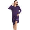 GYS Bamboo Viscose Women’s Nightgowns Long Sleeve Spliced Lace Sleep Shirts(Deep Purple)