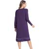 GYS Bamboo Viscose Women’s Nightgowns Long Sleeve Spliced Lace Sleep Shirts(Deep Purple)