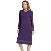 GYS Bamboo Viscose Women’s Nightgowns Long Sleeve Spliced Lace Sleep Shirts(Deep Purple)