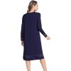 GYS Bamboo Viscose Women’s Nightgowns Long Sleeve Spliced Lace Sleep Shirts(Navy)