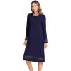 GYS Bamboo Viscose Women’s Nightgowns Long Sleeve Spliced Lace Sleep Shirts(Navy)