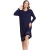GYS Bamboo Viscose Women’s Nightgowns Long Sleeve Spliced Lace Sleep Shirts(Navy)