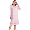 GYS Bamboo Viscose Women’s Nightgowns Long Sleeve Spliced Lace Sleep Shirts(Pink)