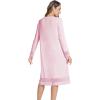 GYS Bamboo Viscose Women’s Nightgowns Long Sleeve Spliced Lace Sleep Shirts(Pink)