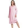 GYS Bamboo Viscose Women’s Nightgowns Long Sleeve Spliced Lace Sleep Shirts(Pink)