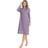 GYS Bamboo Viscose Women’s Nightgowns Long Sleeve Spliced Lace Sleep Shirts(Violet)