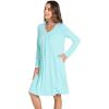 GYS Bamboo Viscose Women’s Nightgowns Long Sleeve V-neck Sleepwear with Pockets(Aqua)