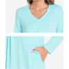 GYS Bamboo Viscose Women’s Nightgowns Long Sleeve V-neck Sleepwear with Pockets(Aqua)