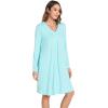 GYS Bamboo Viscose Women’s Nightgowns Long Sleeve V-neck Sleepwear with Pockets(Aqua)
