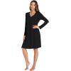 GYS Bamboo Viscose Women’s Nightgowns Long Sleeve V-neck Sleepwear with Pockets(Black)